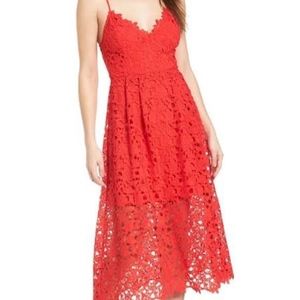 Astr the Label Red Lace Midi Dress